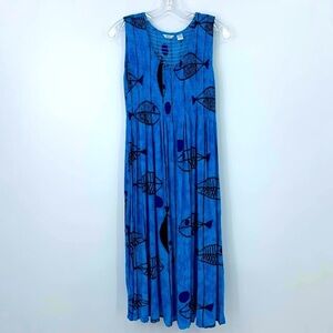Kaktus batik fish print smocked maxi dress